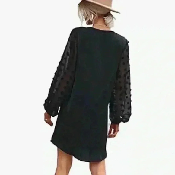 SweatyRocks Long Sleeve Pullover Swiss Dot Mini Dress Size Large Black NWT - Picture 2 of 7